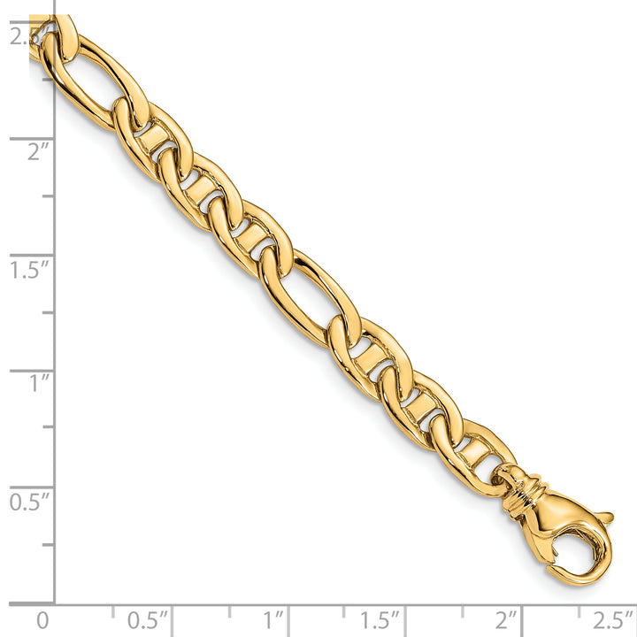 14k 6.5mm Solid Hand-Polished 3 & 1 Flat Anchor Bracelet