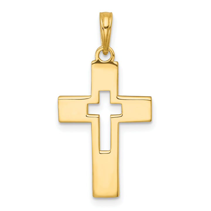 14K Polished Cut-Out Cross Charm
