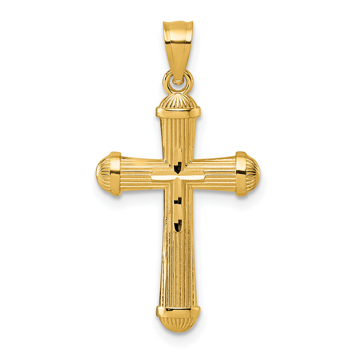 14k Polished and D/C Grooved Cross Pendant