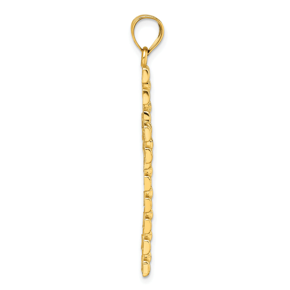14k Polished Diamond-cut Textured Fancy Link Cross Pendant