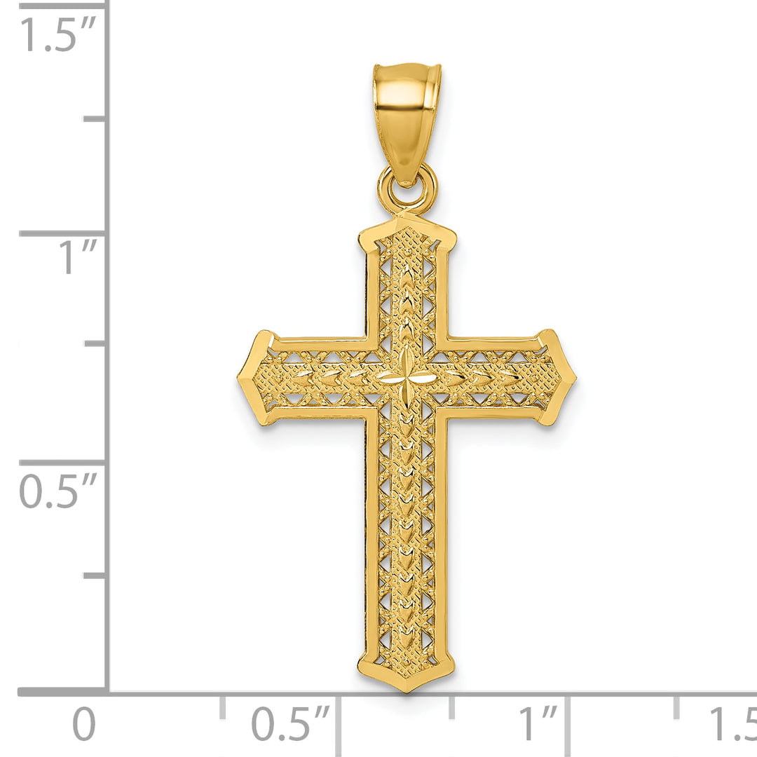 14k Polished Diamond-cut Textured Fancy Cross Pendant