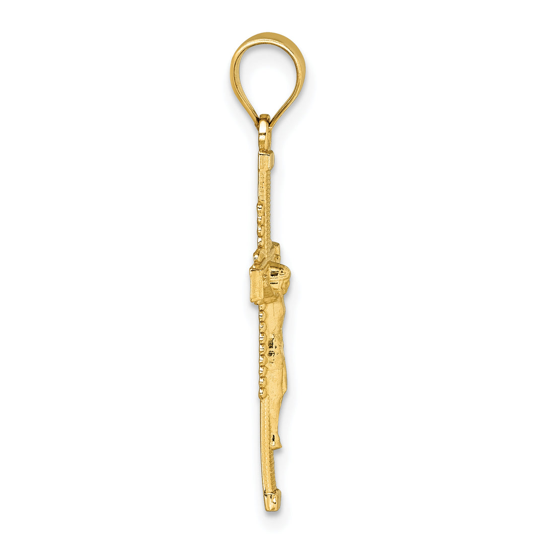14k Polished Diamond-cut Textured Crucifix Pendant