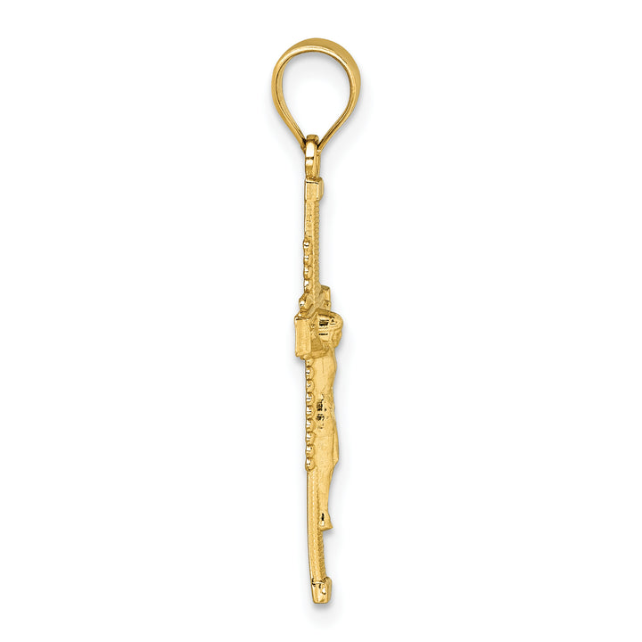 14k Polished Diamond-cut Textured Crucifix Pendant