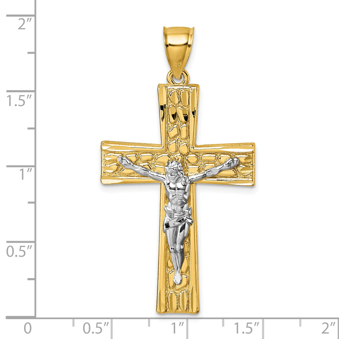 14k w/Rhodium  Polished and Diamond-cut Crucifix Pendant