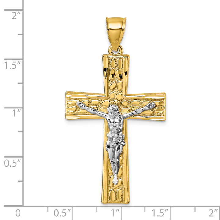 14k w/Rhodium  Polished and Diamond-cut Crucifix Pendant