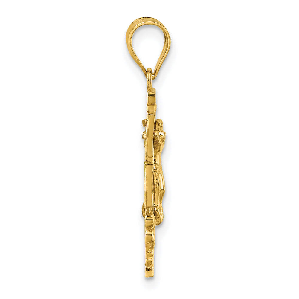 14k Polished and Textured Cara Vaca Crucifix Pendant