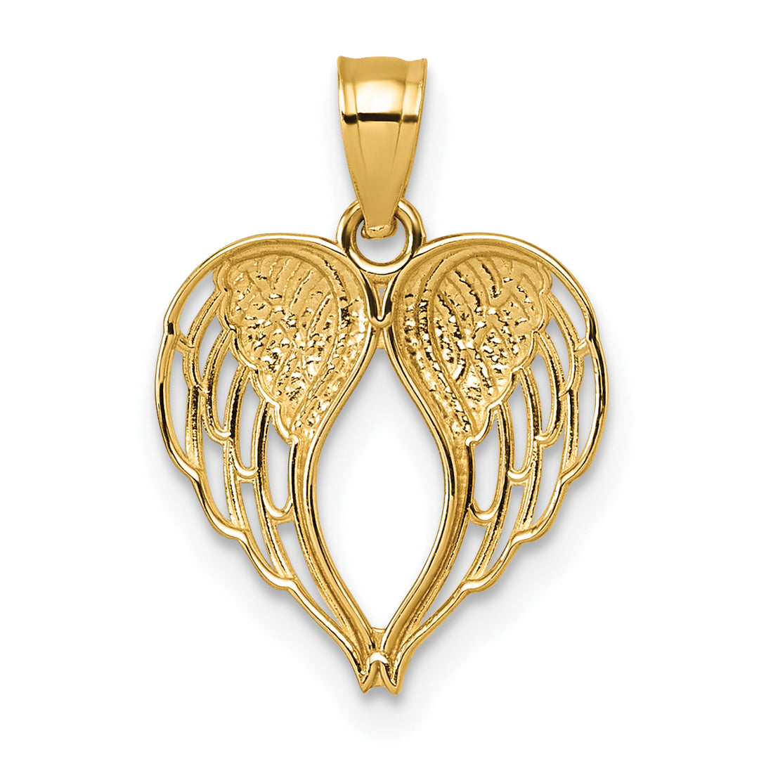 14k Polished and D/C Wings In Heart Shape Pendant