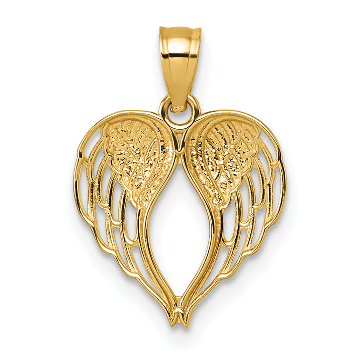 14k Polished and D/C Wings In Heart Shape Pendant