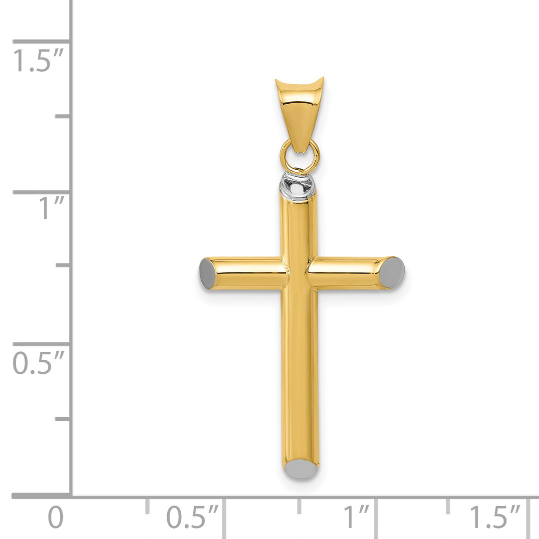 14k w/Rhodium 3-D Hollow Cross Pendant