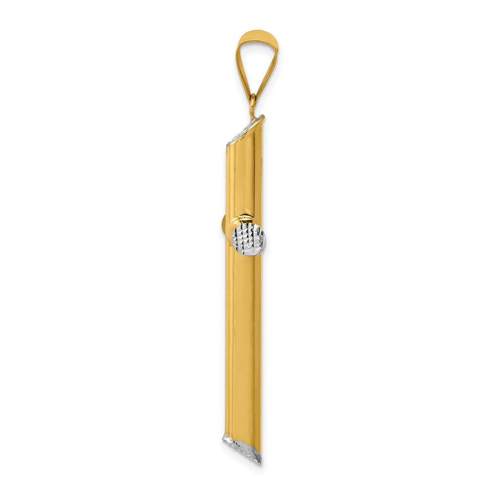 14K W/Rhodium 3-D Hollow D/C Cross Pendant