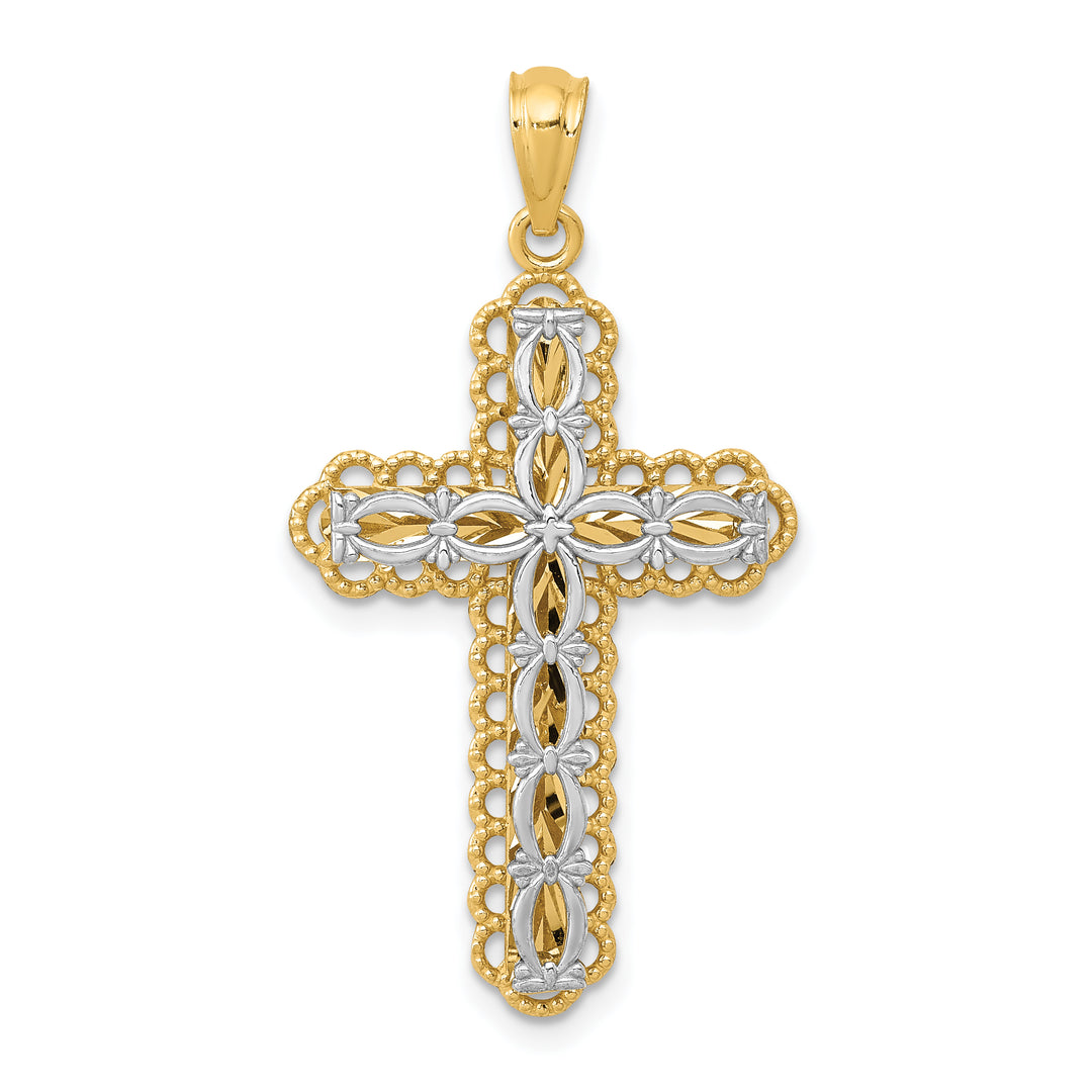 14K Two-tone Gold Polished 2 Level Cross Pendant