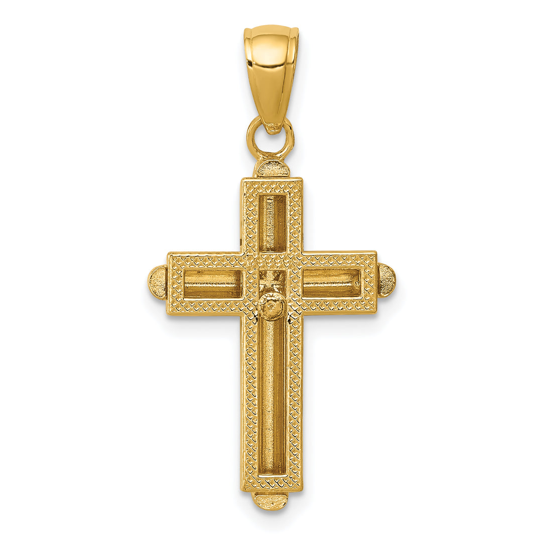 14K Gold Polished Beveled Stick Cross W/Frame Pendant