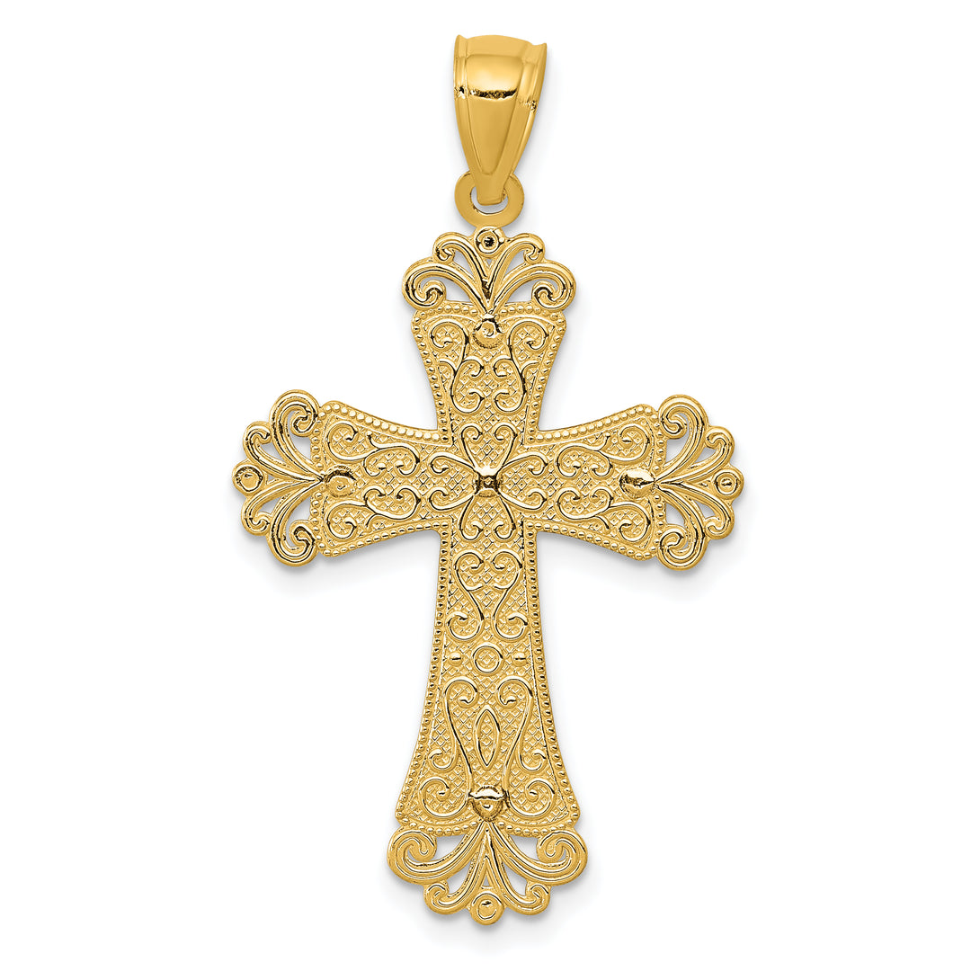 14K Two-tone Polished 2-Level Fleur de Lis Cross Pendant