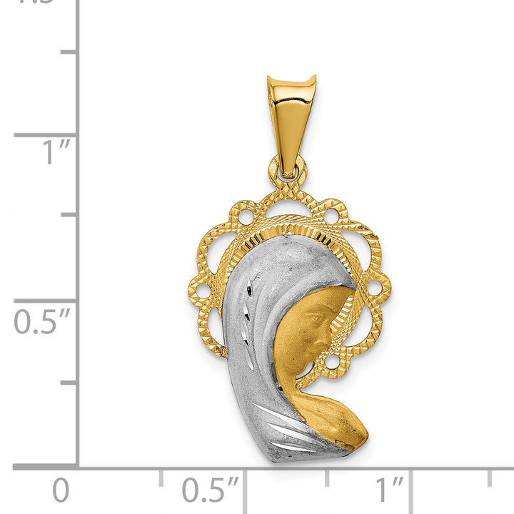 14K w/Rhodium Satin And Polished Mary Pendant
