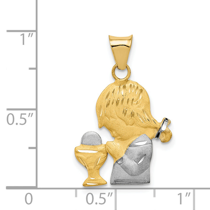 14K W/Rhodium D/C Girl Communion Semi-solid Pendant