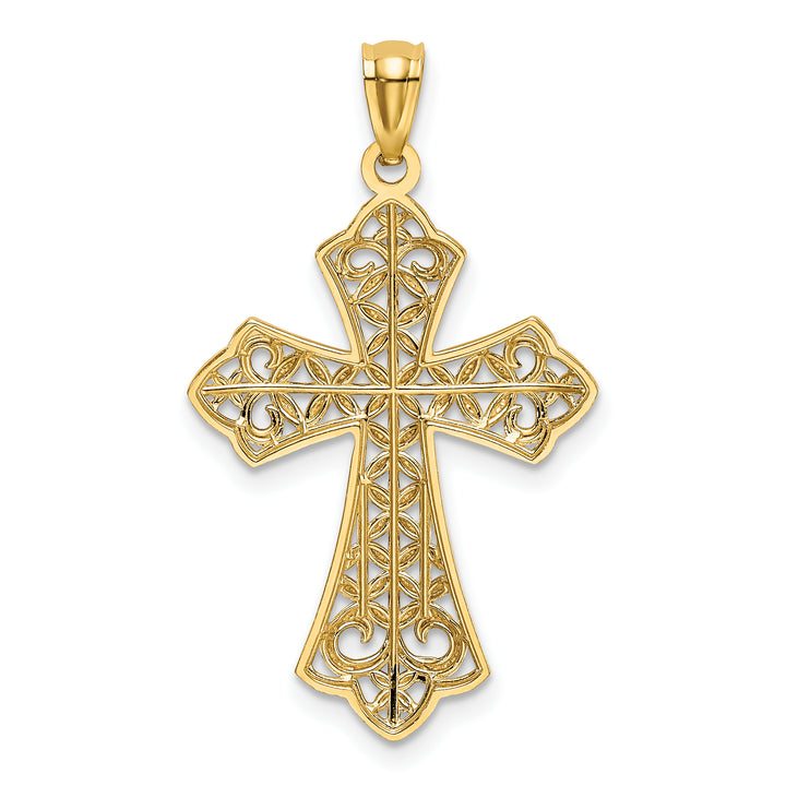 14k w/Rhodium Polished D/C Filigree Cross Pendant