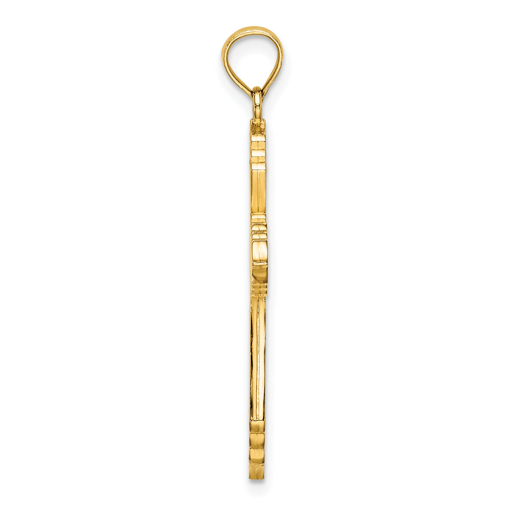 14K 3-D W/ Pink and White Enamel Cross Charm