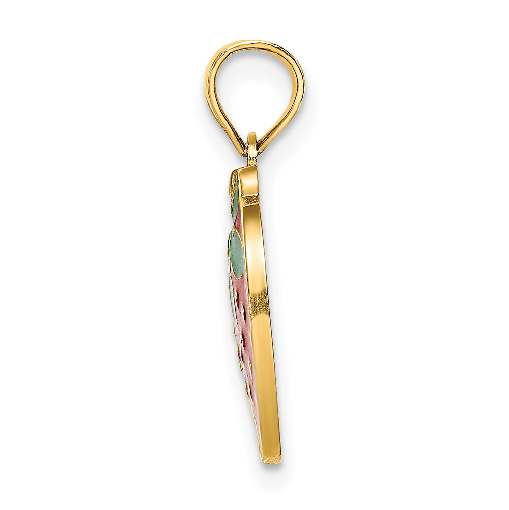 14K W/ Enamel Strawberry With Leaf Charm