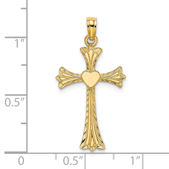 14K Polished and Engraved Cross W/ Heart Charm
