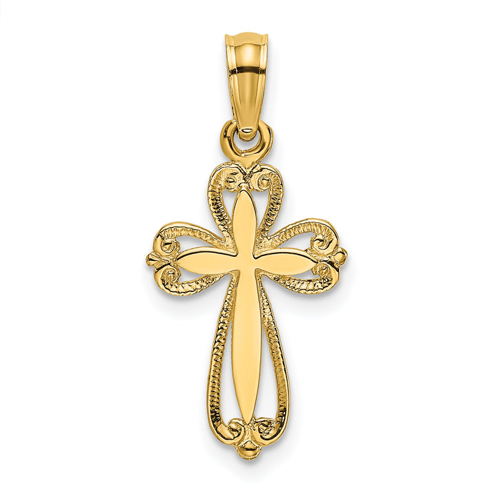 14K Polished and Cut-Out Engraved Cross Charm