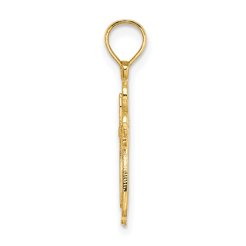 14K Polished and Cut-Out Engraved Cross Charm