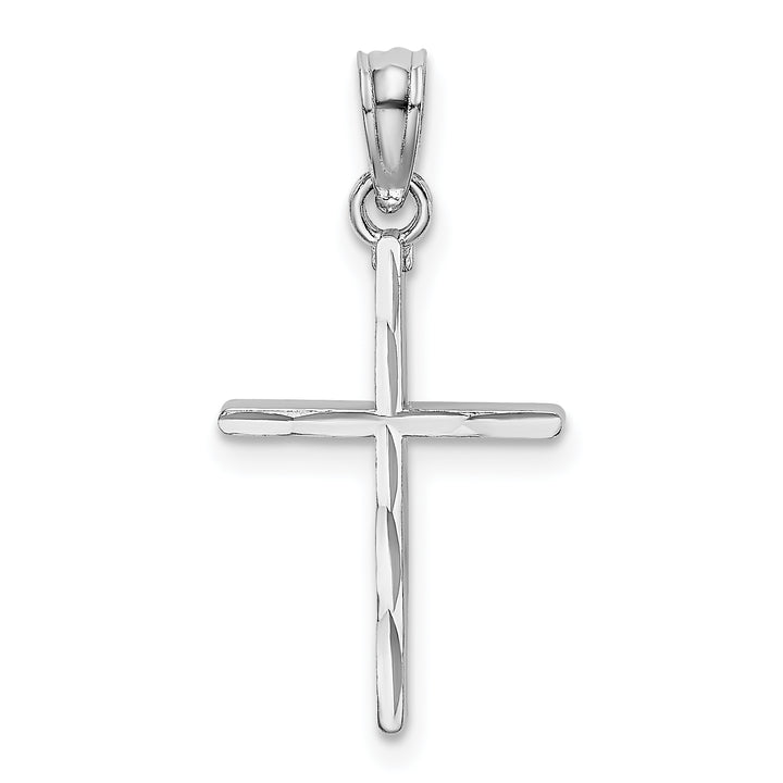 14K White Gold D/C and Polished Cross Charm