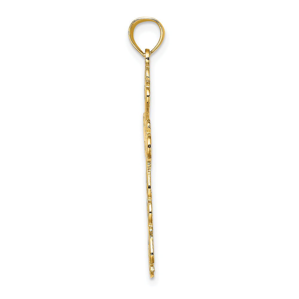 14K Polished Lace Trim Cross Charm