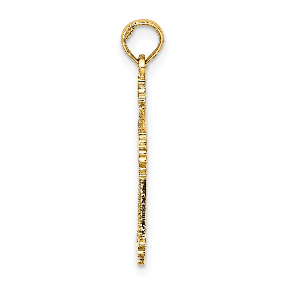 14K Cut-Out Stripes Cross w/ Heart Charm