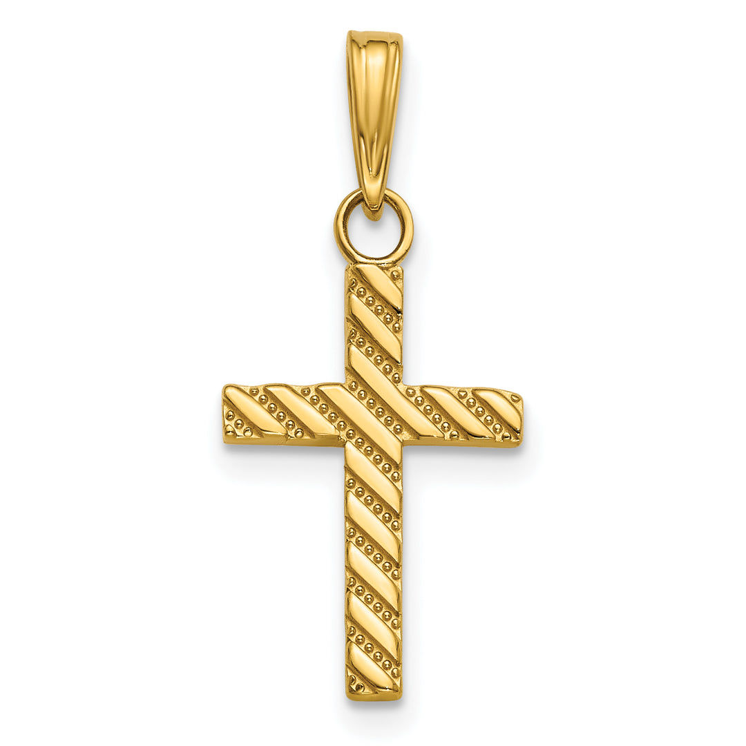 14K Beaded and Polished Cross Charm