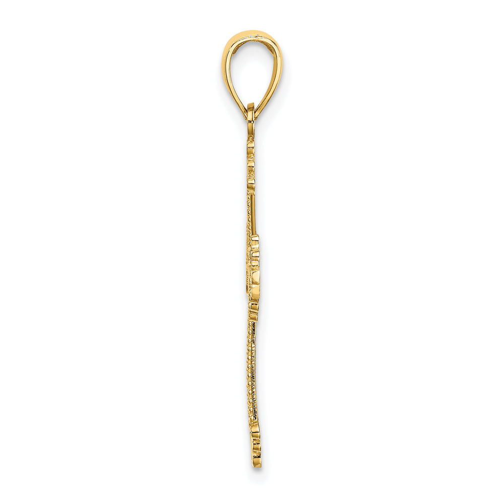 14K D/C and Cut-Out Stripes W/ Heart In Center Cross Charm