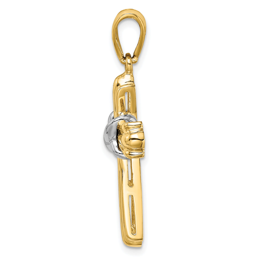 14K Two-Tone Polished Cross X Center Design Charm