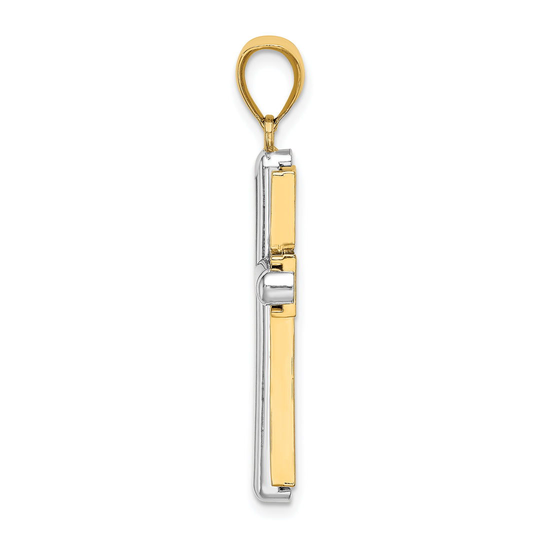 14K Two-tone Beveled Cross Charm