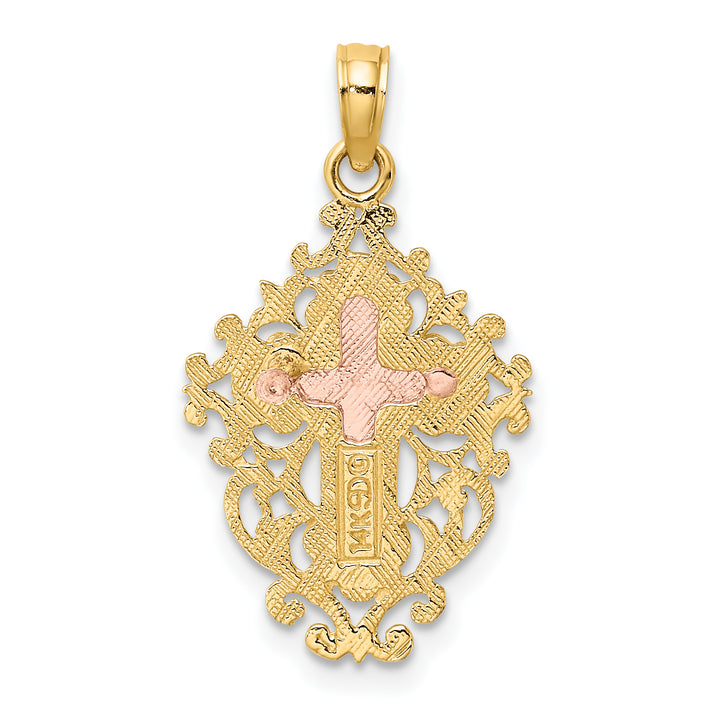 14k Two Tone w/ Lace Trim Crucifix Charm