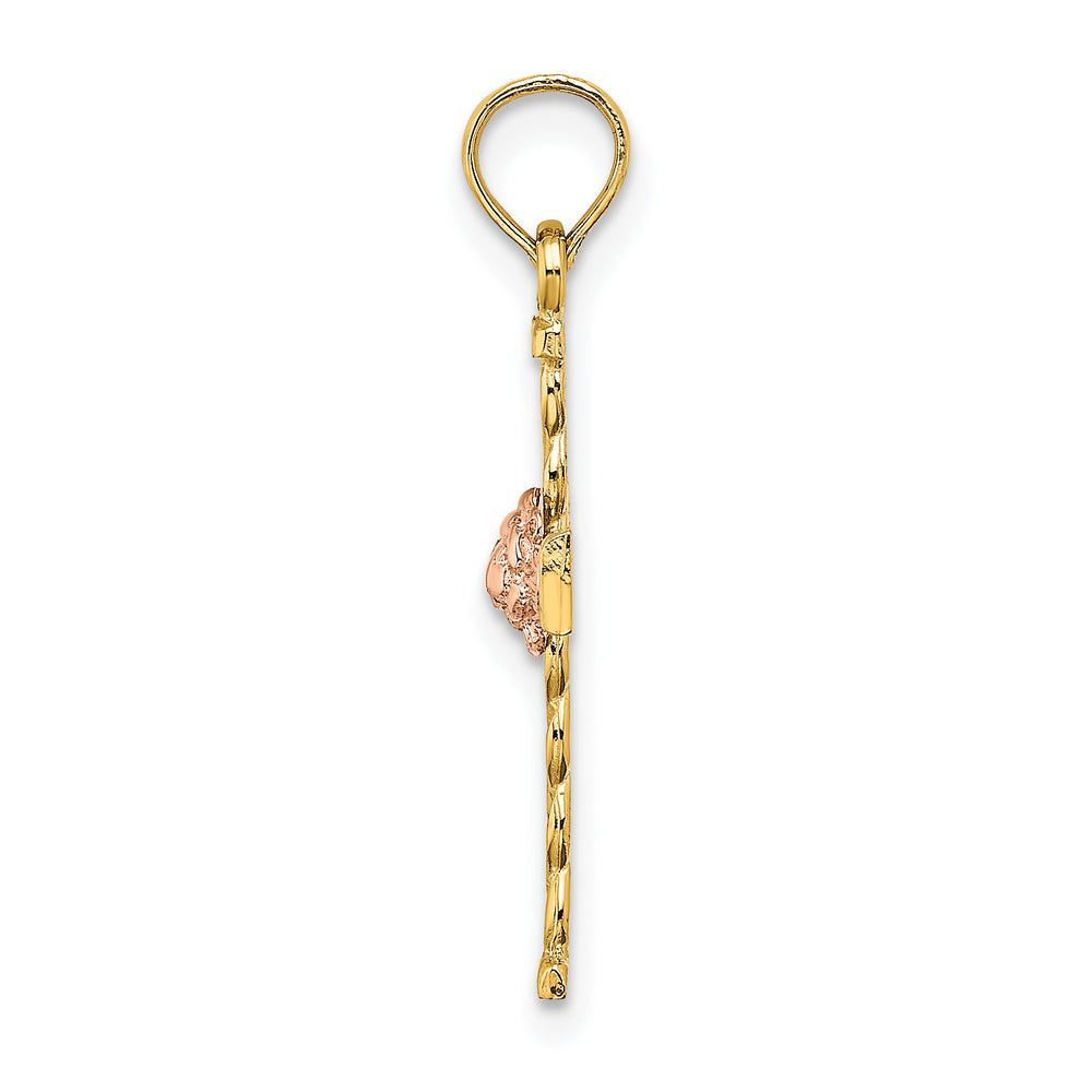 14k Two-Tone Twisted Cross w/ Flower Charm