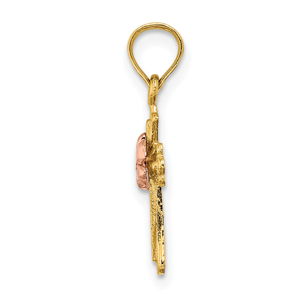14k Two-Tone Cross w/ Small Flower Charm