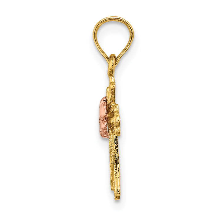 14k Two-Tone Cross w/ Small Flower Charm