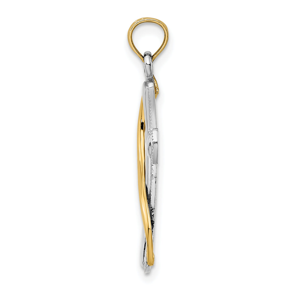 14K w/Rhodium Cross w/Drape Charm