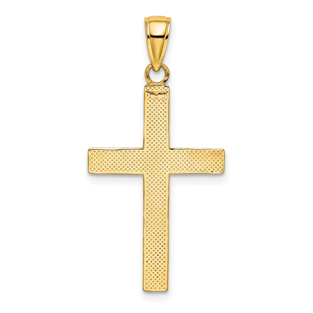 14K W/ Rhodium Polished Tubular Cross Charm