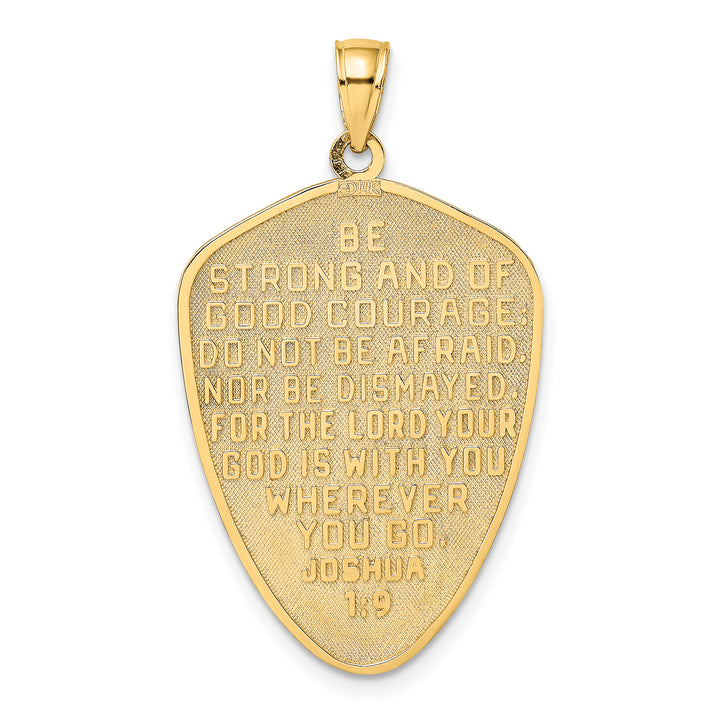 14K w/Rhodium Cross Shield W/ Joshua 1:9 On Reverse Charm