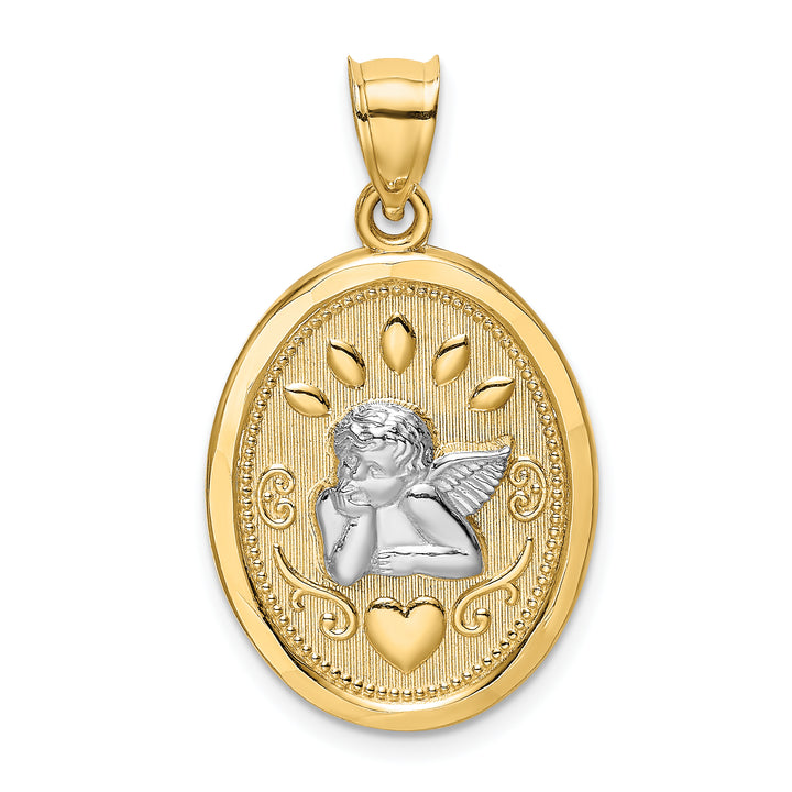 14K w/Rhodium Oval Cherub W/ Heart Charm