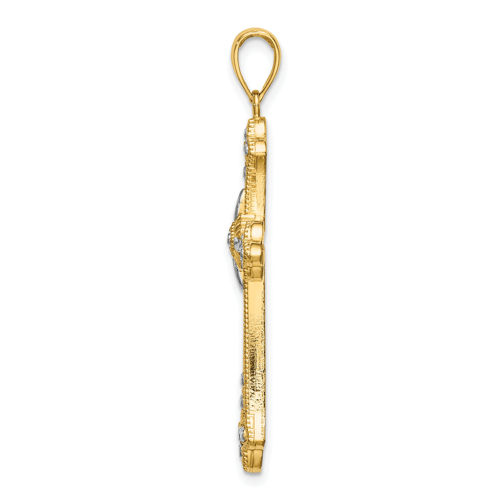 14K W/ Rhodium D/C Edges Cross Charm