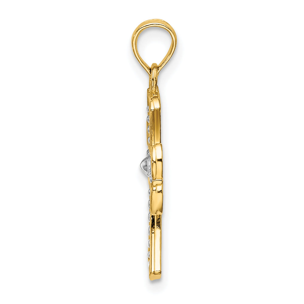 14K W/ Rhodium Textured Cross Charm