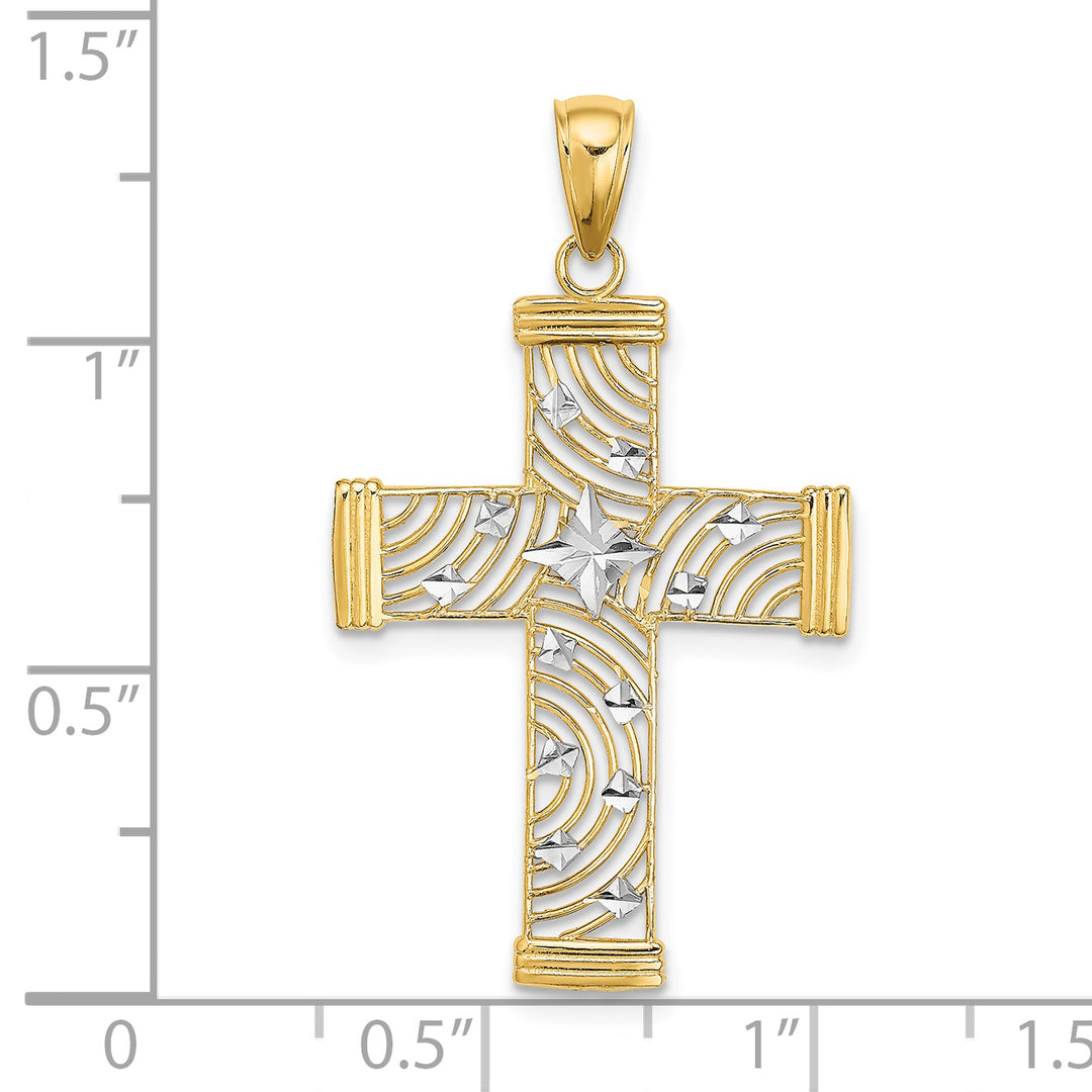 14K W/ Rhodium D/C and Cut-Out Cross Charm