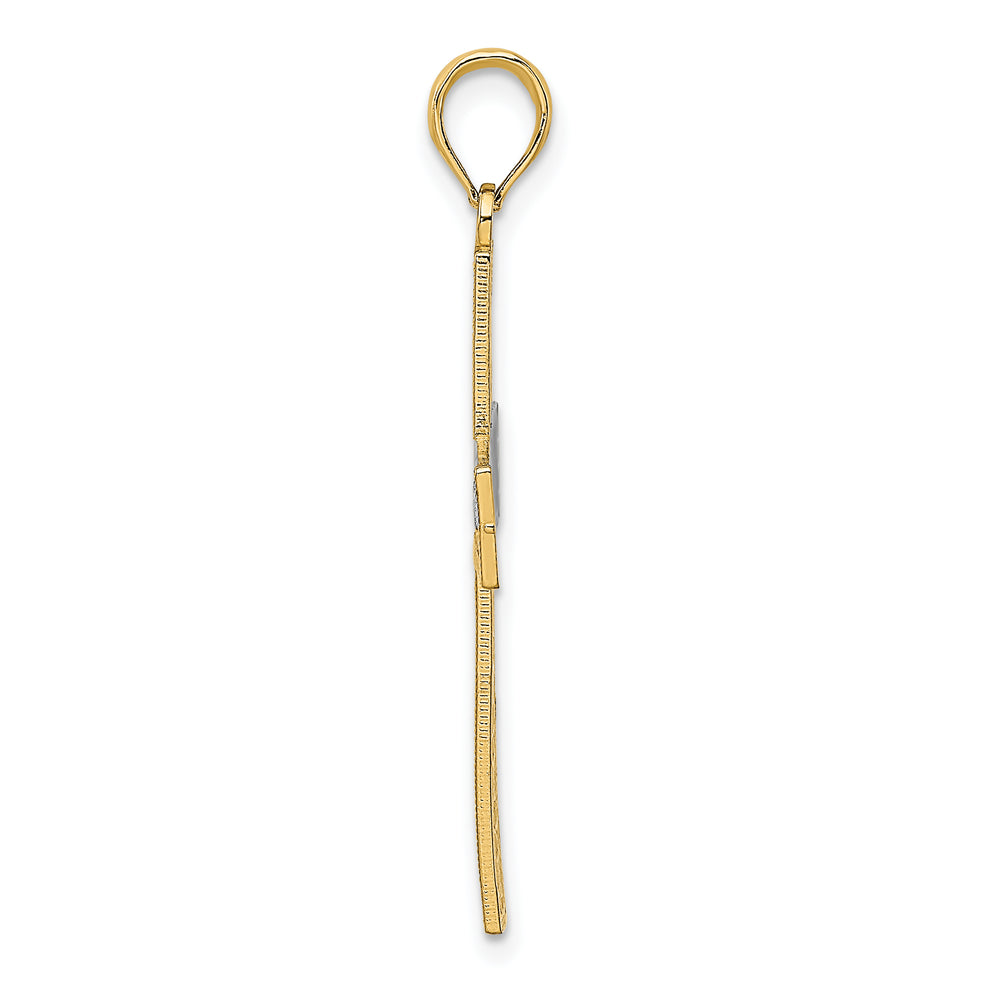 14K W/ Rhodium D/C and Cut-Out Cross Charm