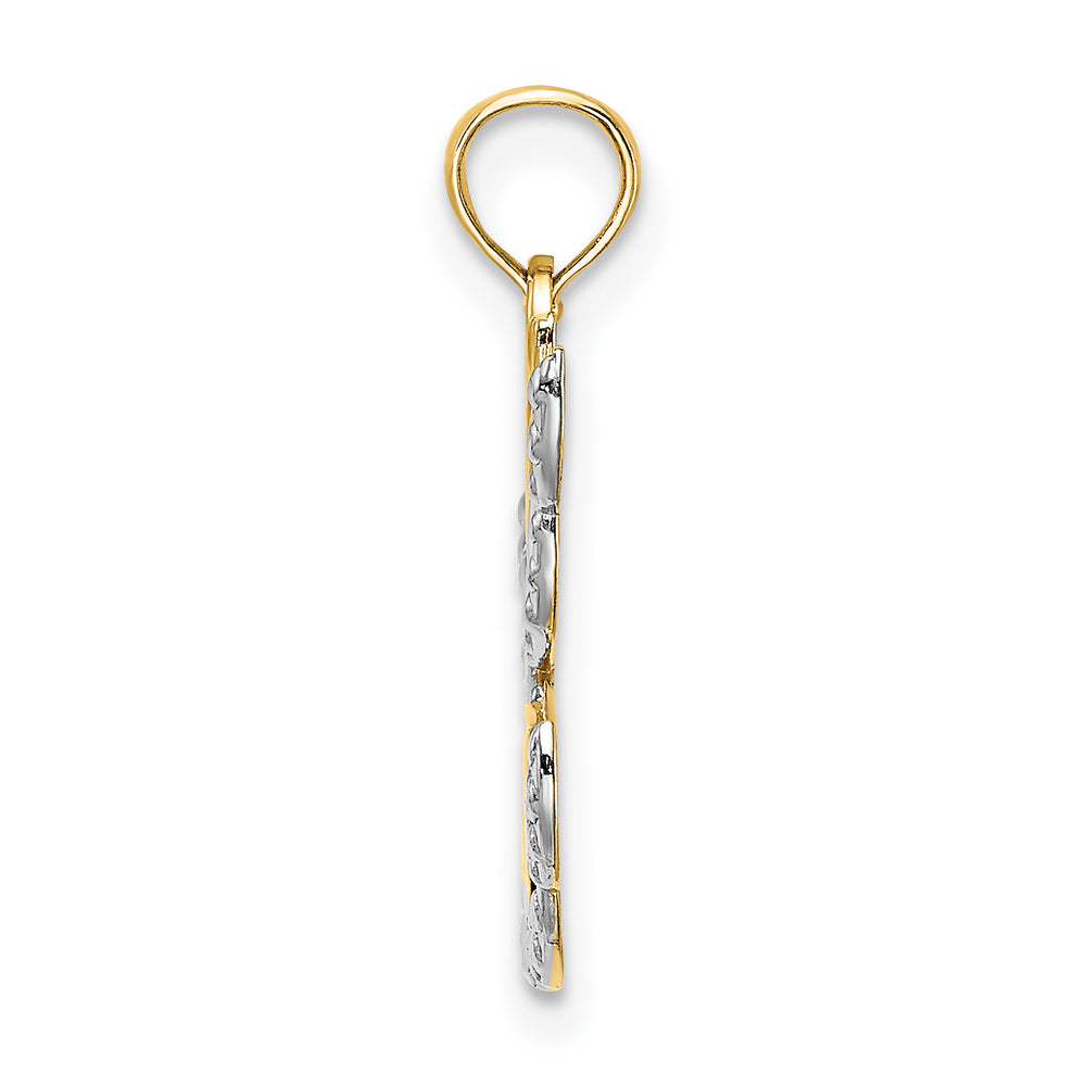 14K w/Rhodium Polished/Textured Cut-Out HOPE Angel Charm
