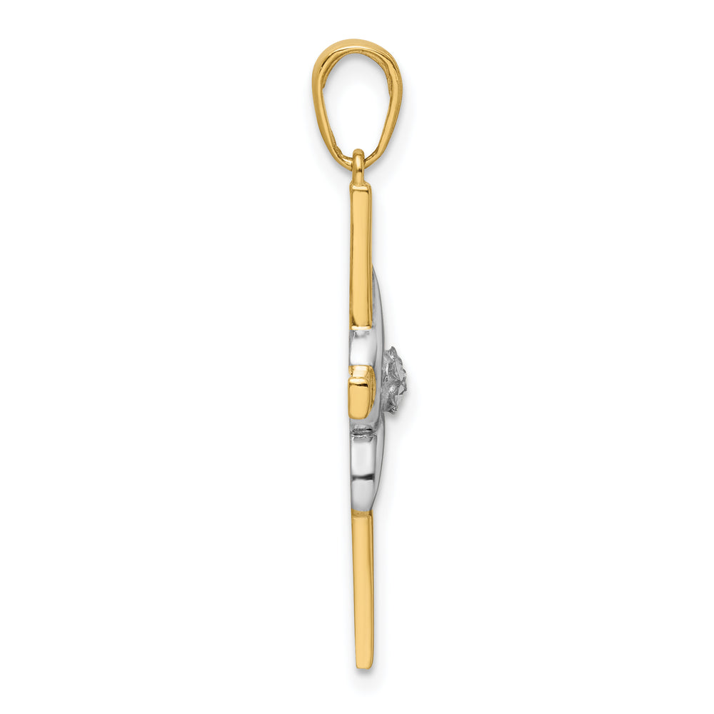 14K w/Rhodium D/C Cross Pendant