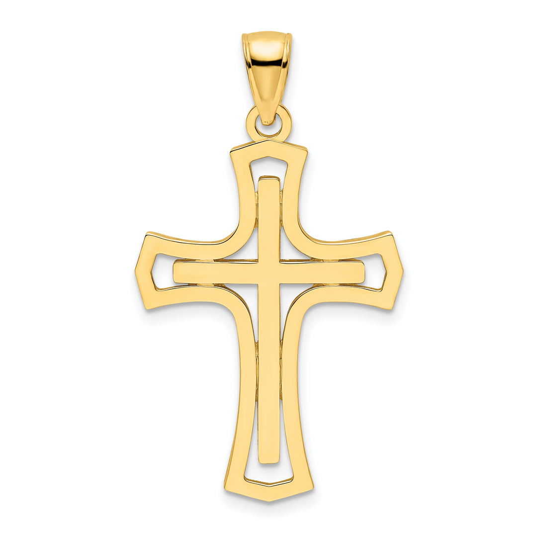 14K Polished Double Cross Pendant