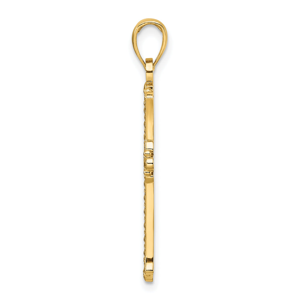 14K Polished & Textured Pointed Ends Fancy Cross Pendant