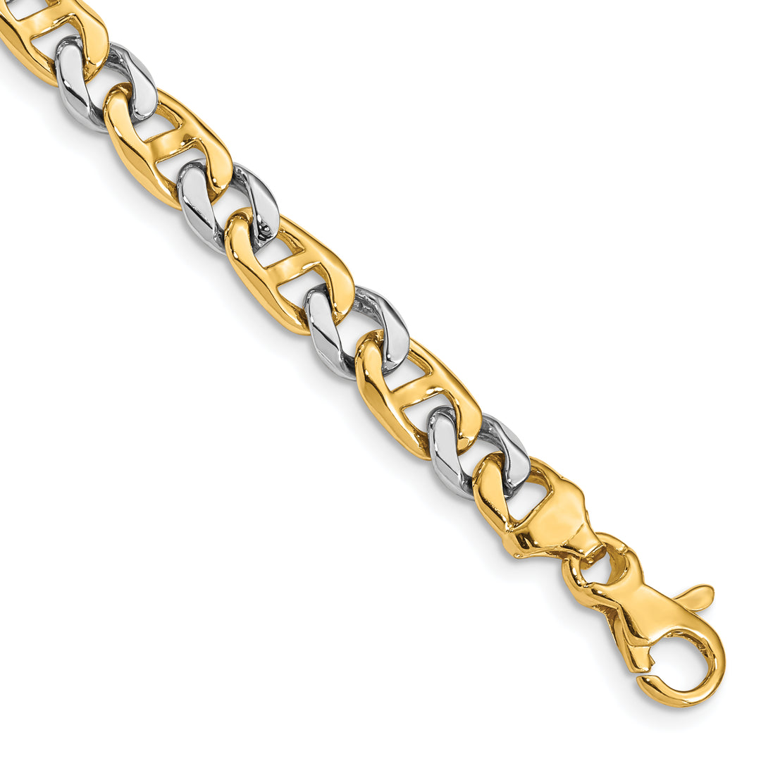 14K Two-tone 5.6mm Hand-Polished Fancy Link Bracelet
