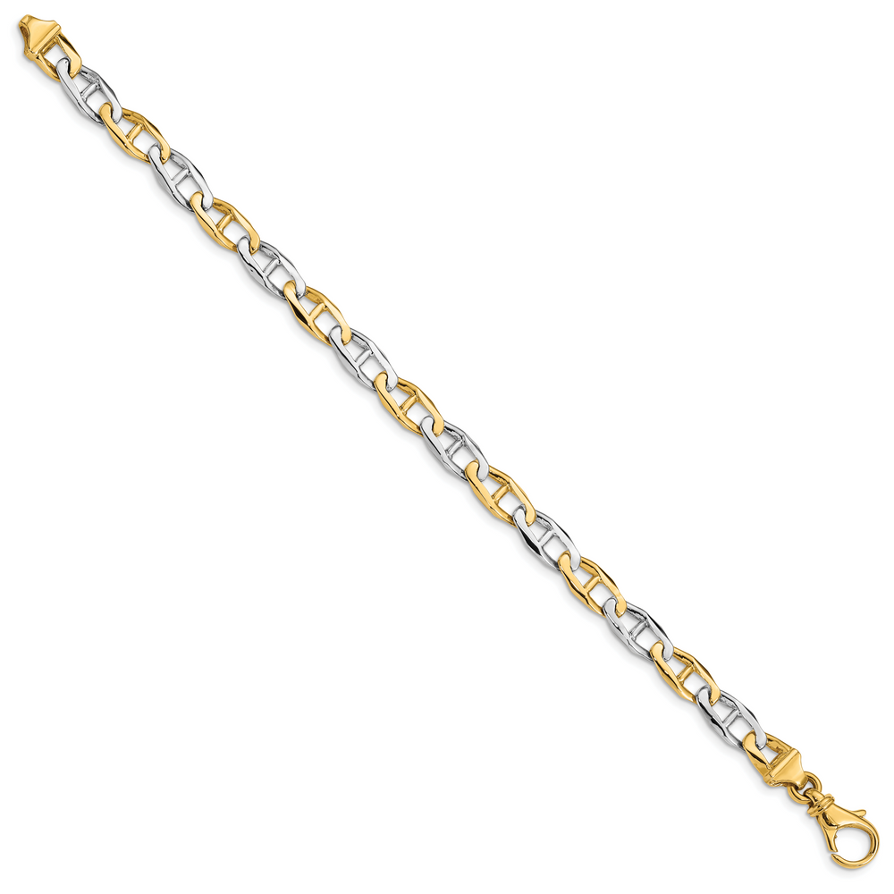 14K Two-tone 6.5mm Hand-polished Fancy Link Bracelet